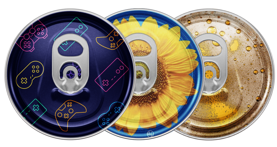 Screen-coloured can ends